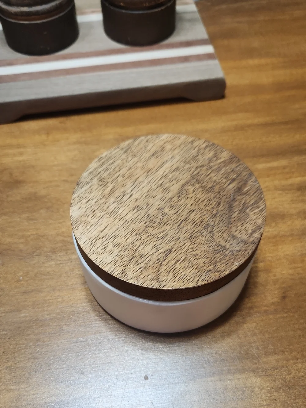 Threshold Marble&wood Salt Cellar with wooden lid.